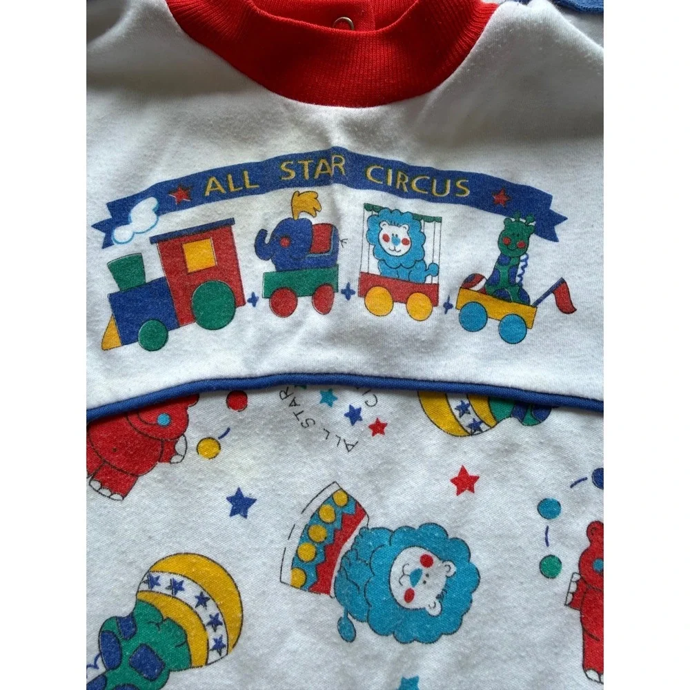 Vintage HEALTHTEX Circus Train Romper 6-9 Months Primary Colors Retro